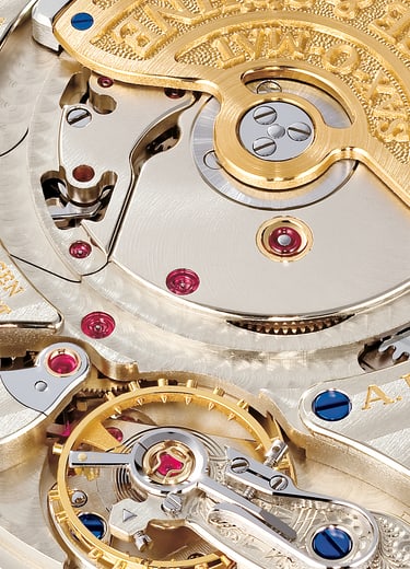 Close-up of movement L085.1 of the SAXONIA ANNUAL CALENDAR