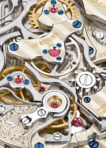 Close-up of movement L101.1 of the THE 1815 RATTRAPANTE PERPETUAL CALENDAR
