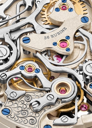 Close-up Movement of L101.2 of the  1815 RATTRAPANTE HONEYGOLD “Homage to F. A. Lange”