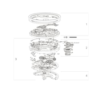 Exploded view of the L082.1 movement of the LANGE 1 TOURBILLON PERPETUAL CALENDAR