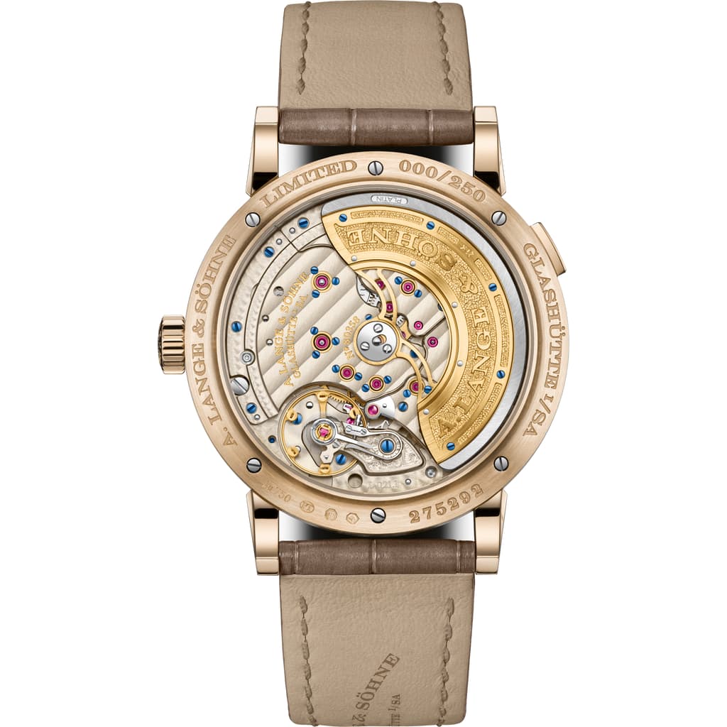 Face arrière LANGE 1 DAYMATIC HONEYGOLD en HONEYGOLD® 750/1000, référence 320.050