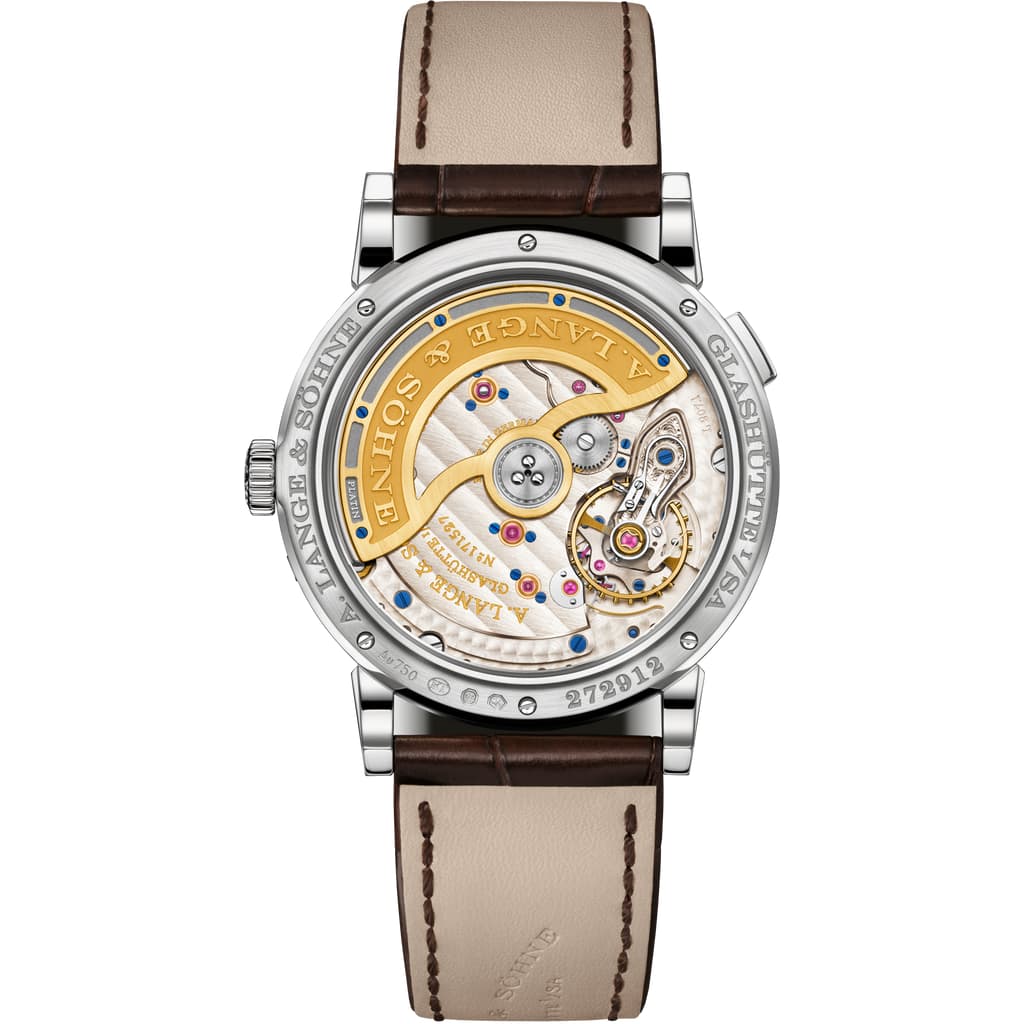 Back side of SAXONIA ANNUAL CALENDAR in 750 white gold, reference 331.026 E